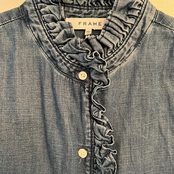 NWOT Frame “Springfield” ruffle denim shirt - Picture 5 of 12